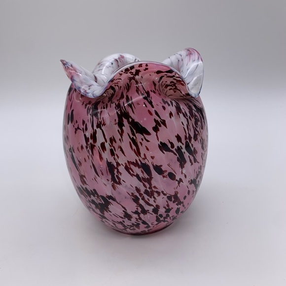 Beautiful Vtg. Rose Pink & Multi Colored Hand Blown Small Art Glass Vase 5” - Picture 4 of 15